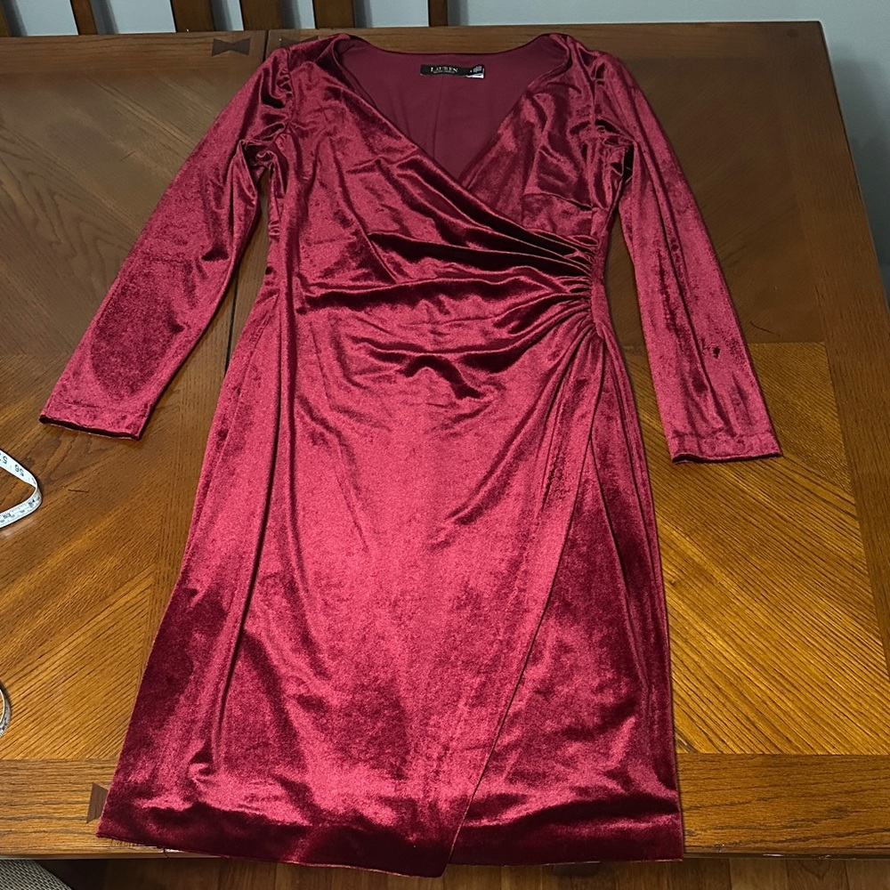Lauren Ralph Lauren Deep Red Velvet Long Sleeve Dress